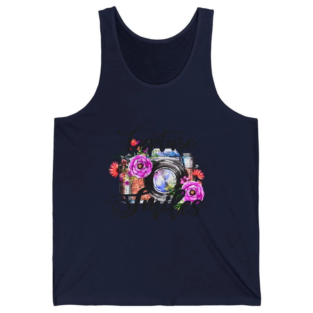 Photography Day Capture Smiles Retro Floral Camera Traveller Unisex Jersey Tank