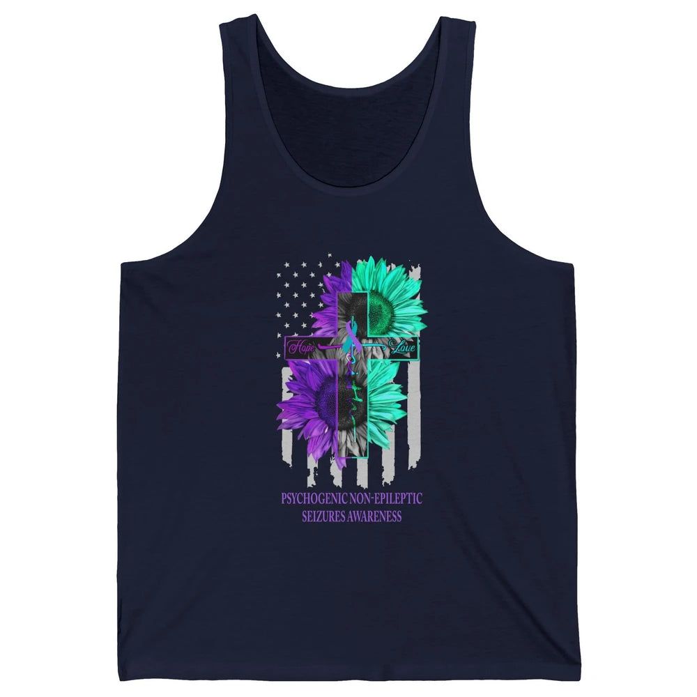 PNES Awareness Faith Hope Love Jesus Cross US Flag Ribbon Unisex Jersey Tank