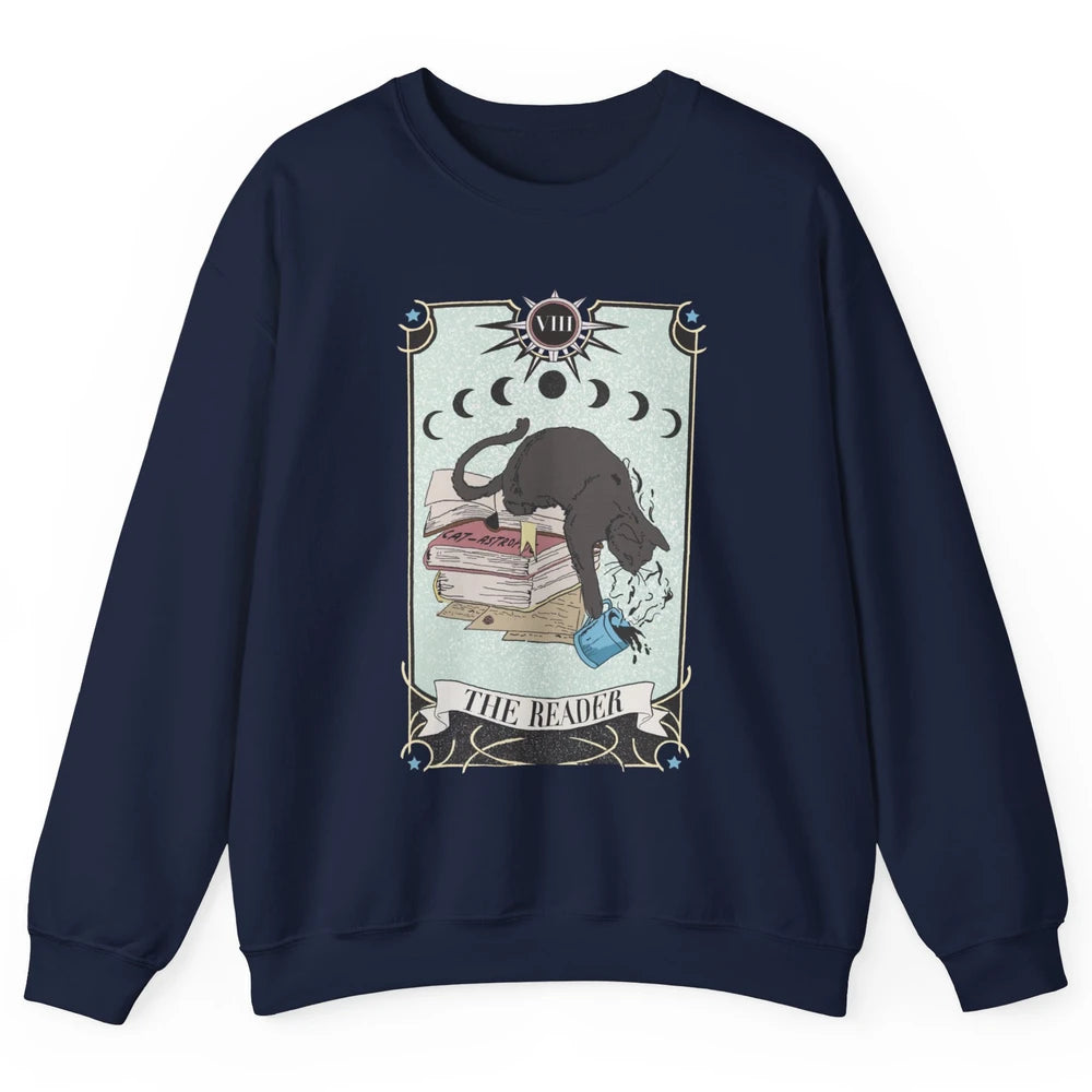 Retro Cat Books The Reader Tarot Card Halloween Reading Gift Unisex Crewneck Sweatshirt