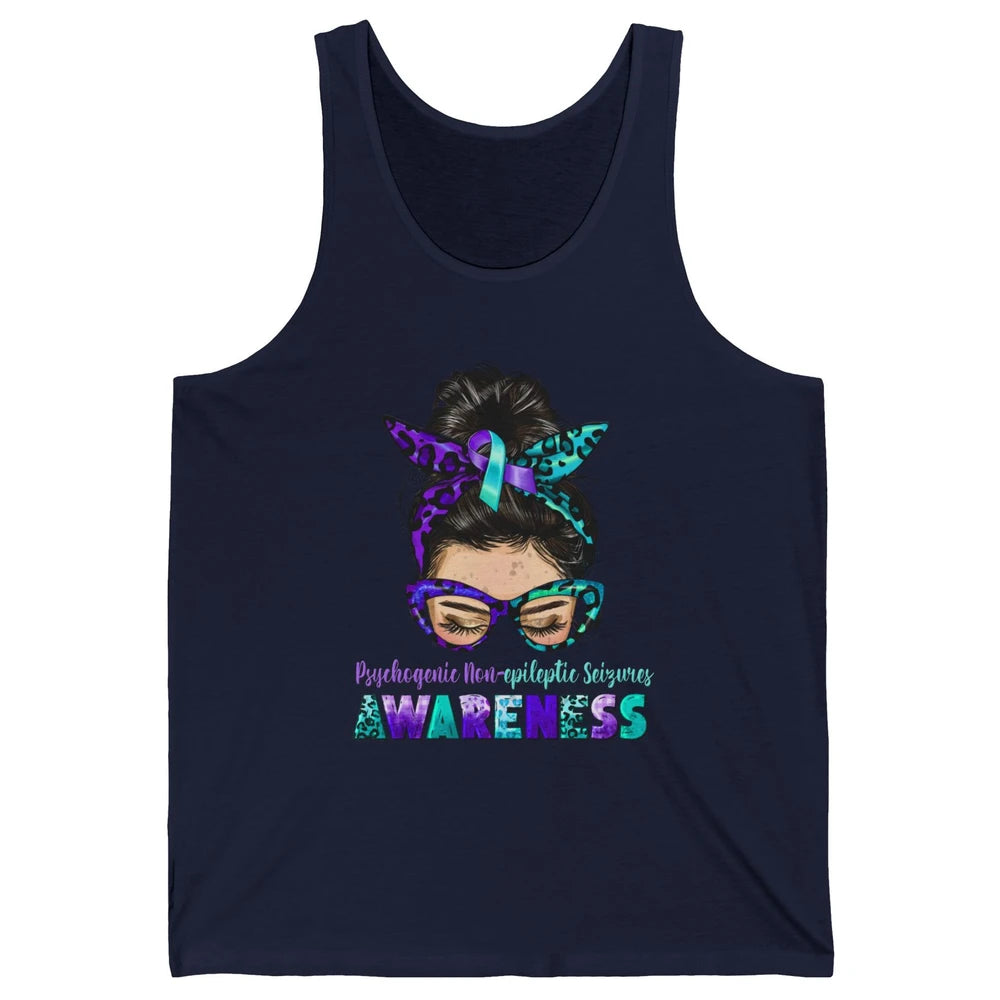 Psychogenic Non-epileptic Seizures PNES Ribbon Messy Bun Mom Unisex Jersey Tank