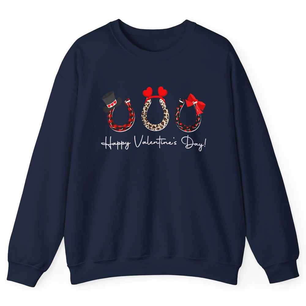 Leopard Red Plaid Heart Love Horseshoes Horse Lover Happy Valentine's Day Unisex Crewneck Sweatshirt
