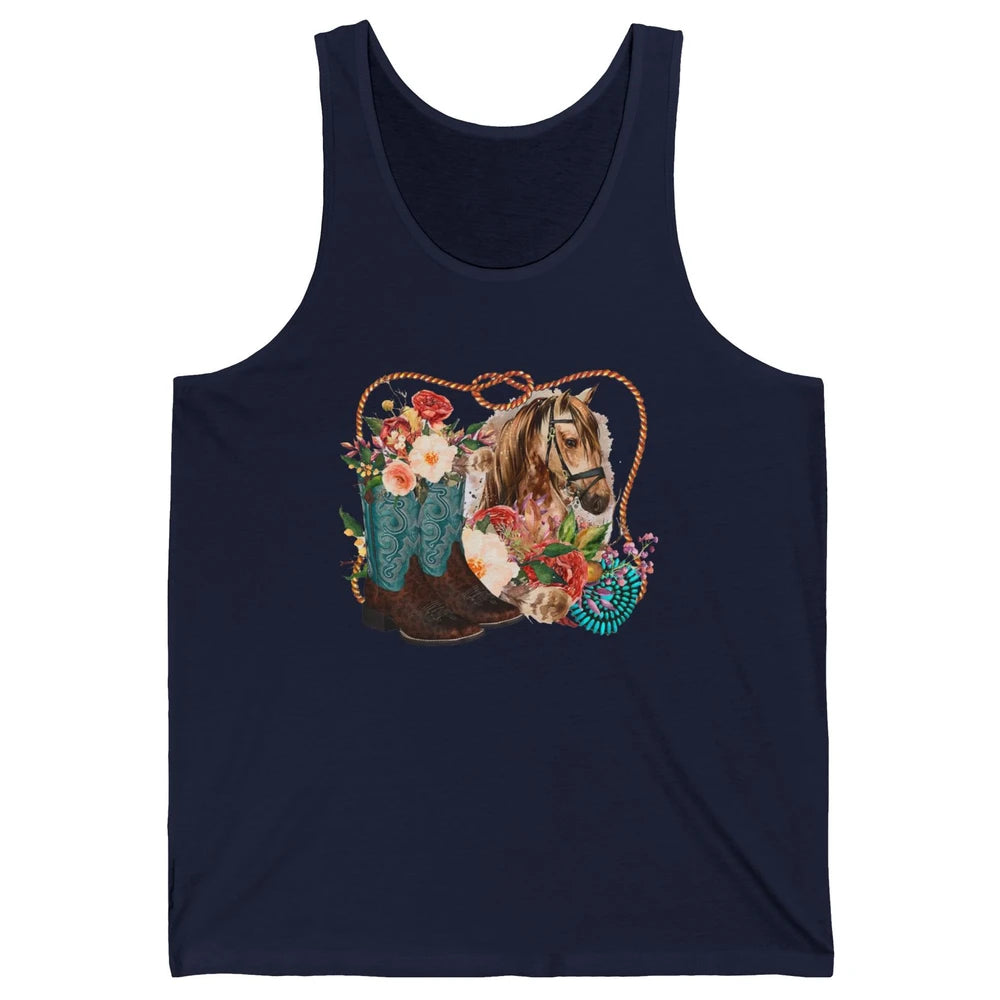 Retro Floral Cowboy Boots And Horse Western Country Cowgirl Unisex Jersey Tank