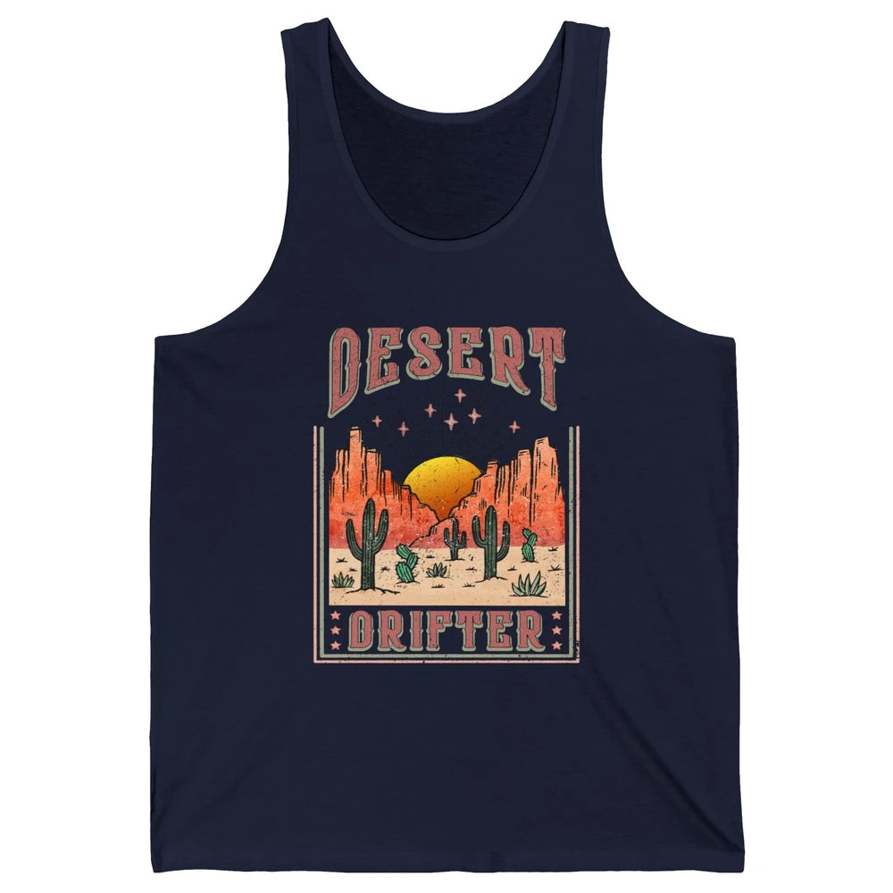 Retro Desert Cactus Sunset Desert Drifter Western Country Unisex Jersey Tank