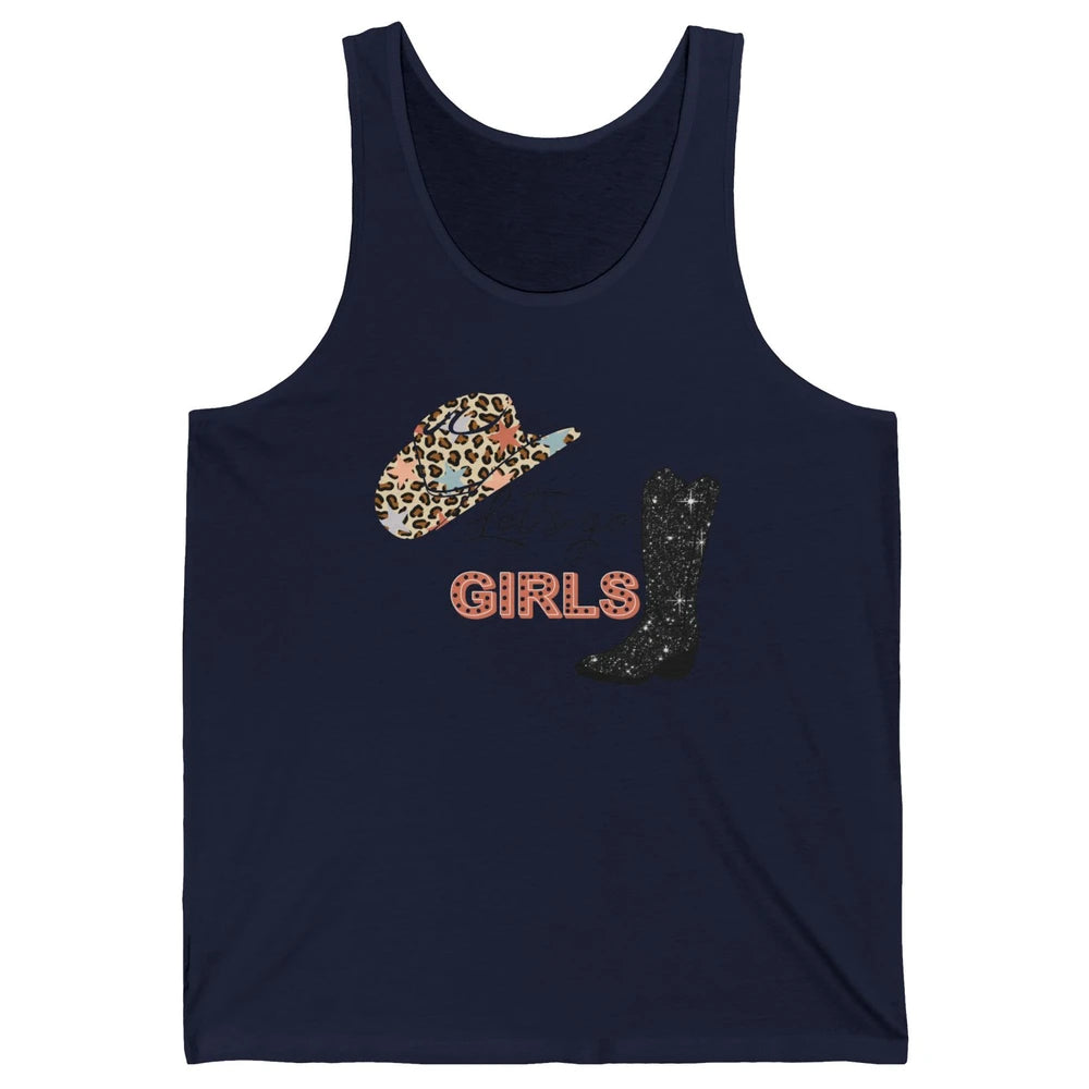 Retro Leopard Cowboy Boots Let's Go Girls Western Cowgirls Unisex Jersey Tank