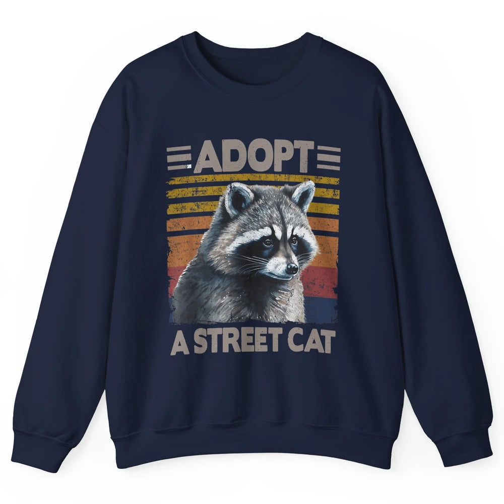 Retro Adopt A Street Cat Raccoon Watercolor Possum Adoption Unisex Crewneck Sweatshirt