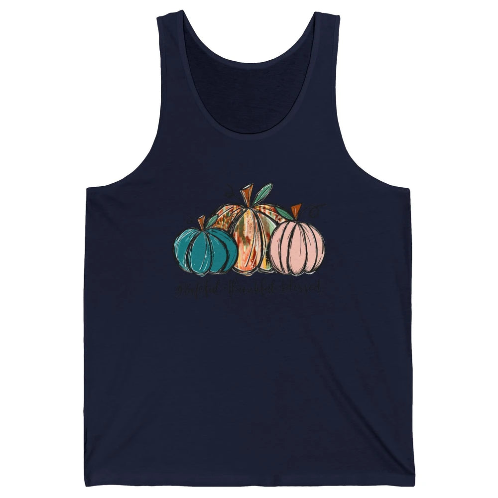Grateful Thankful Blessed Doodle Pumpkin Fall Thanksgiving Unisex Jersey Tank