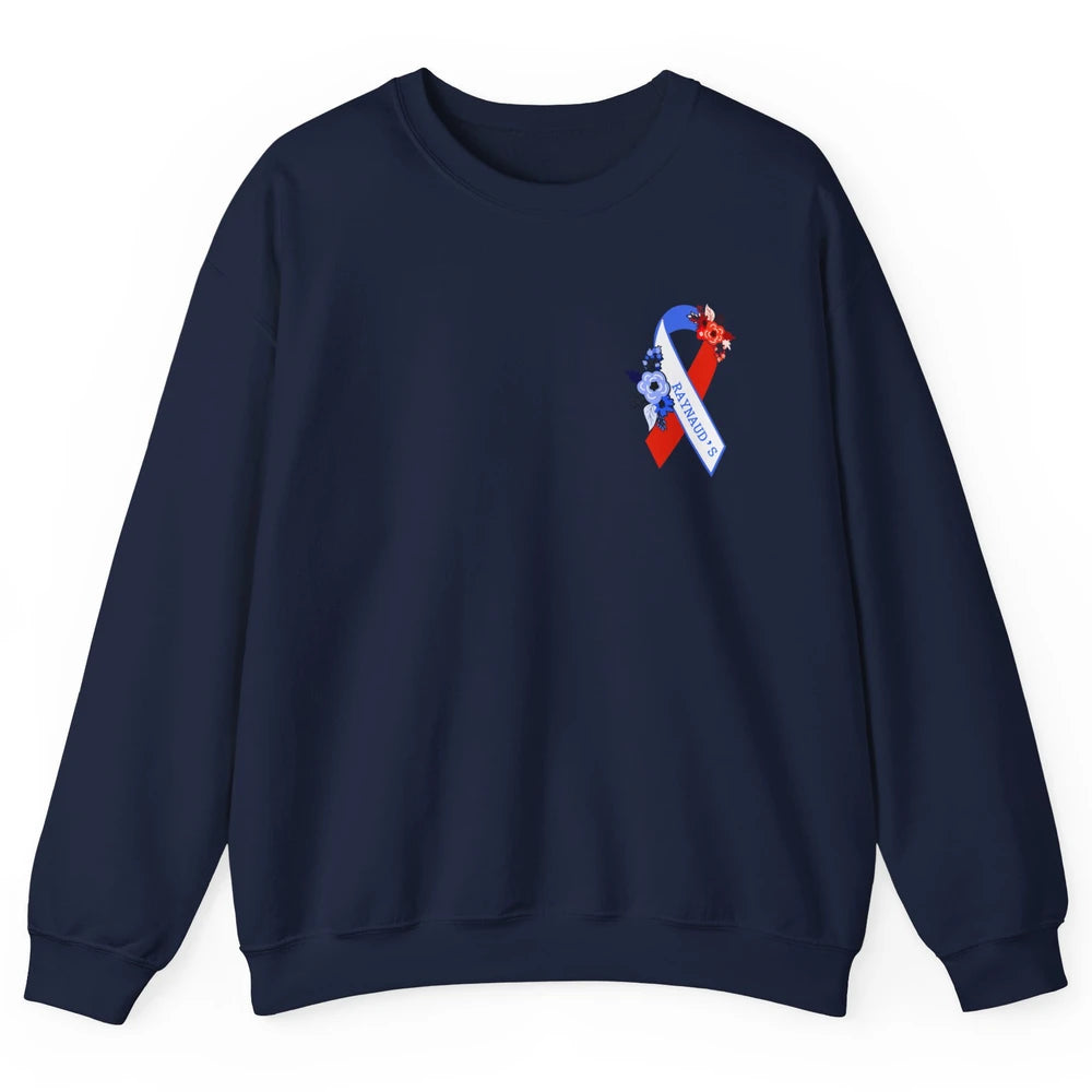 Raynaud's Syndrome Awareness Support Floral Red Blue Ribbon Unisex Crewneck Sweatshirt