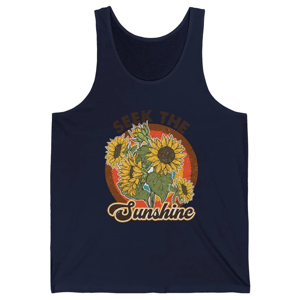 Retro Rainbow Sunflower Seek The Sunshine Peace Hippie Girl Unisex Jersey Tank