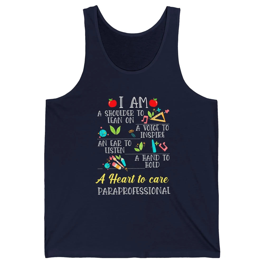 Paraprofessional Shoulder To Lean On Heart To Care Para Life Unisex Jersey Tank