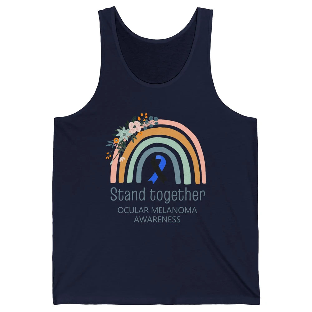Ocular Melanoma Awareness Rainbow Floral Black Blue Ribbon Unisex Jersey Tank