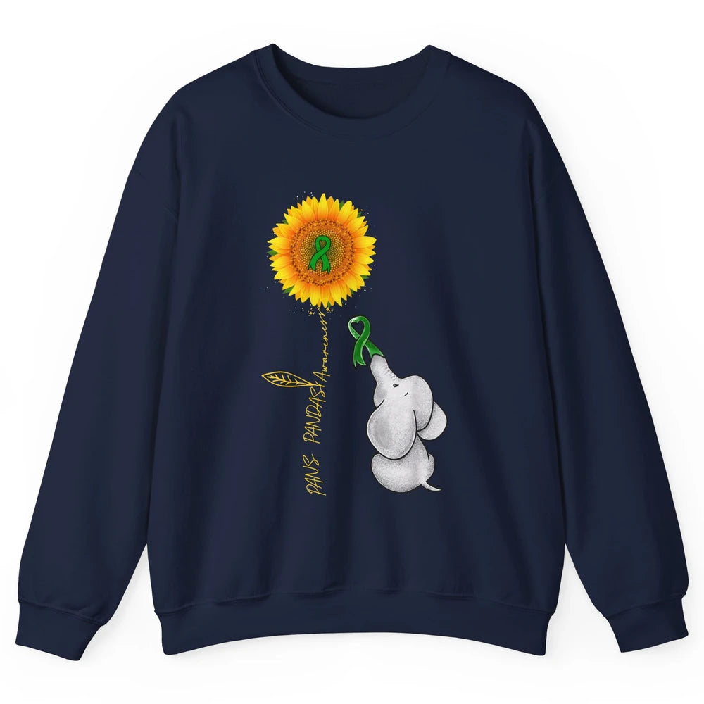PANS/PANDAS Awareness Green Ribbon Sunflower Baby Elephant Unisex Crewneck Sweatshirt