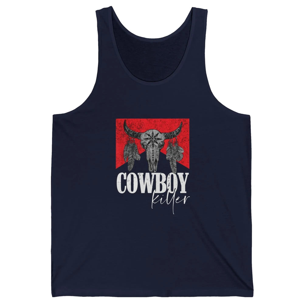 Retro Cow Skull Cowboy Killer Punchy Bull Western Country Unisex Jersey Tank