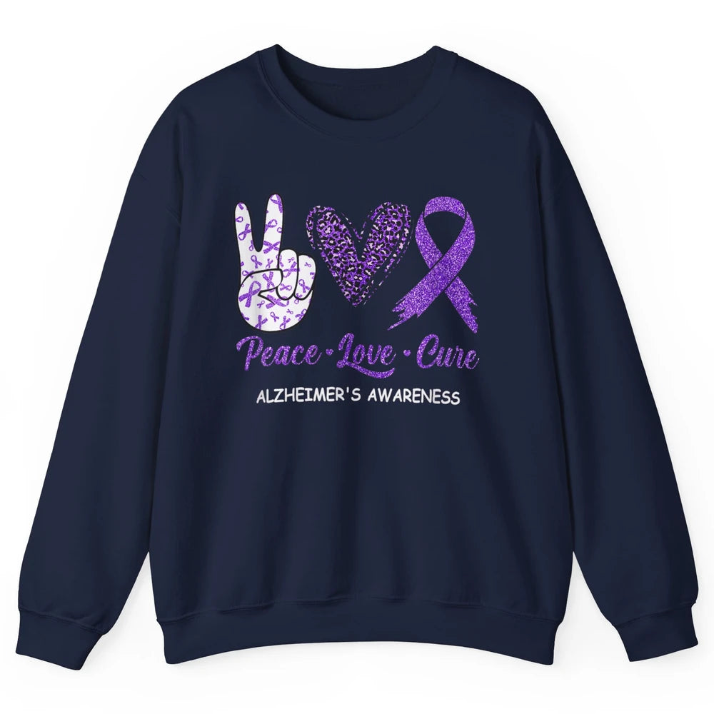 Peace Love Cure Purple Ribbon Alzheimer Disease Awareness Unisex Crewneck Sweatshirt