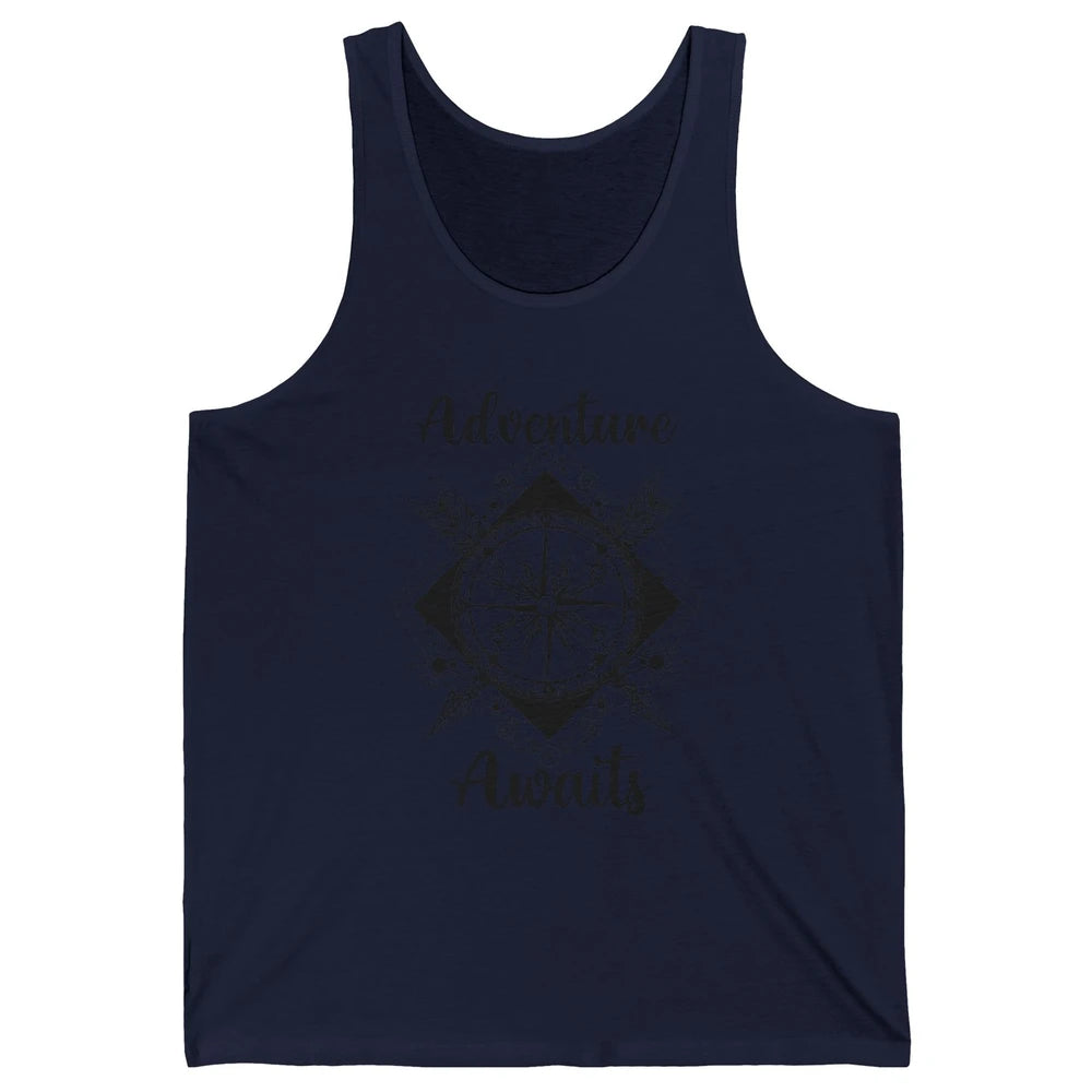 Retro Compass Mountain Adventure Awaits Camping Hiking Lover Unisex Jersey Tank