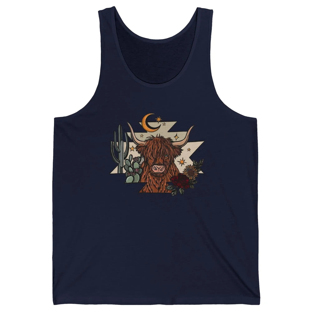 Retro Desert Cactus Highland Cow Western Country Cow Spirit Unisex Jersey Tank