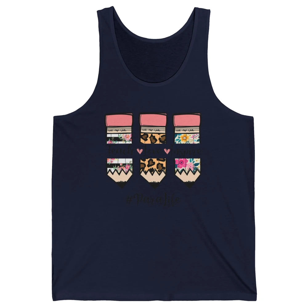 Floral Leopard Teach Love Inspire Para Life Para Teacher Unisex Jersey Tank