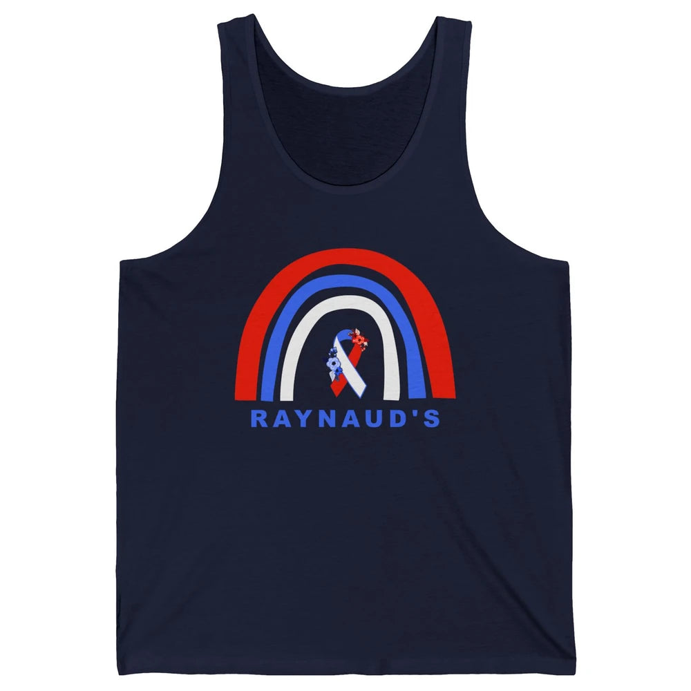 Raynaud's Syndrome Awareness Floral Red Blue Ribbon Rainbow Unisex Jersey Tank