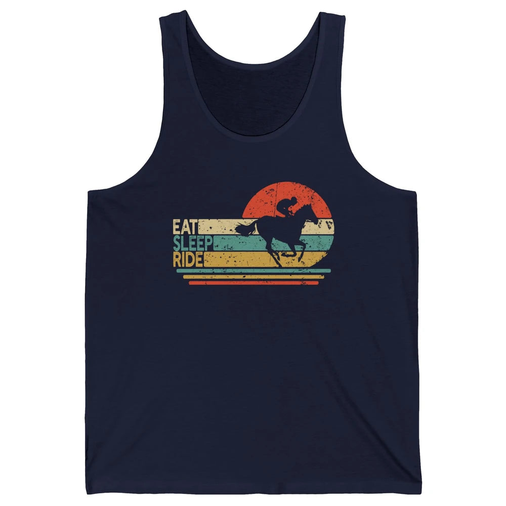 Retro Cowboy Riding Horse Eat Sleep Ride Western Cowgirl Unisex Jersey Tank