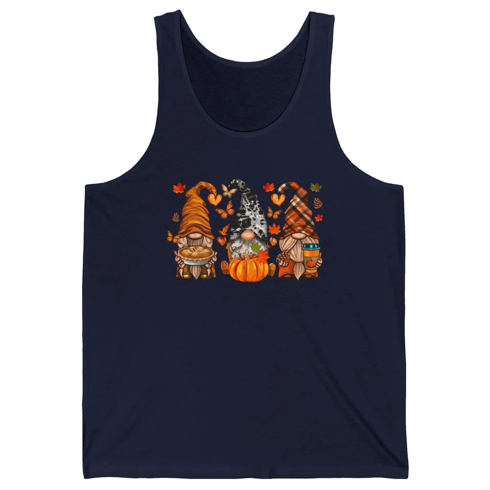Retro Fall Gnomies Pumpkin Falling Leaves Thanksgiving Gnome Unisex Jersey Tank
