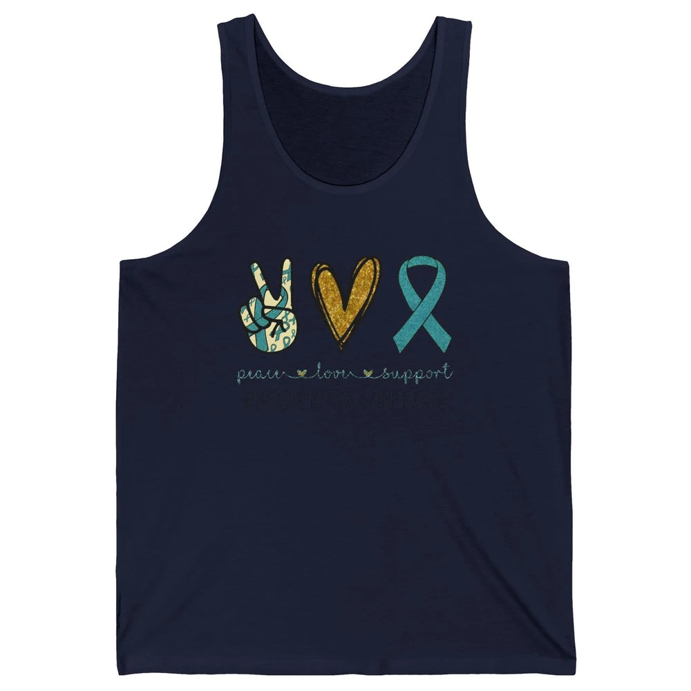 Peace Love Support Addiction Recovery Awareness Blue Ribbon Unisex Jersey Tank