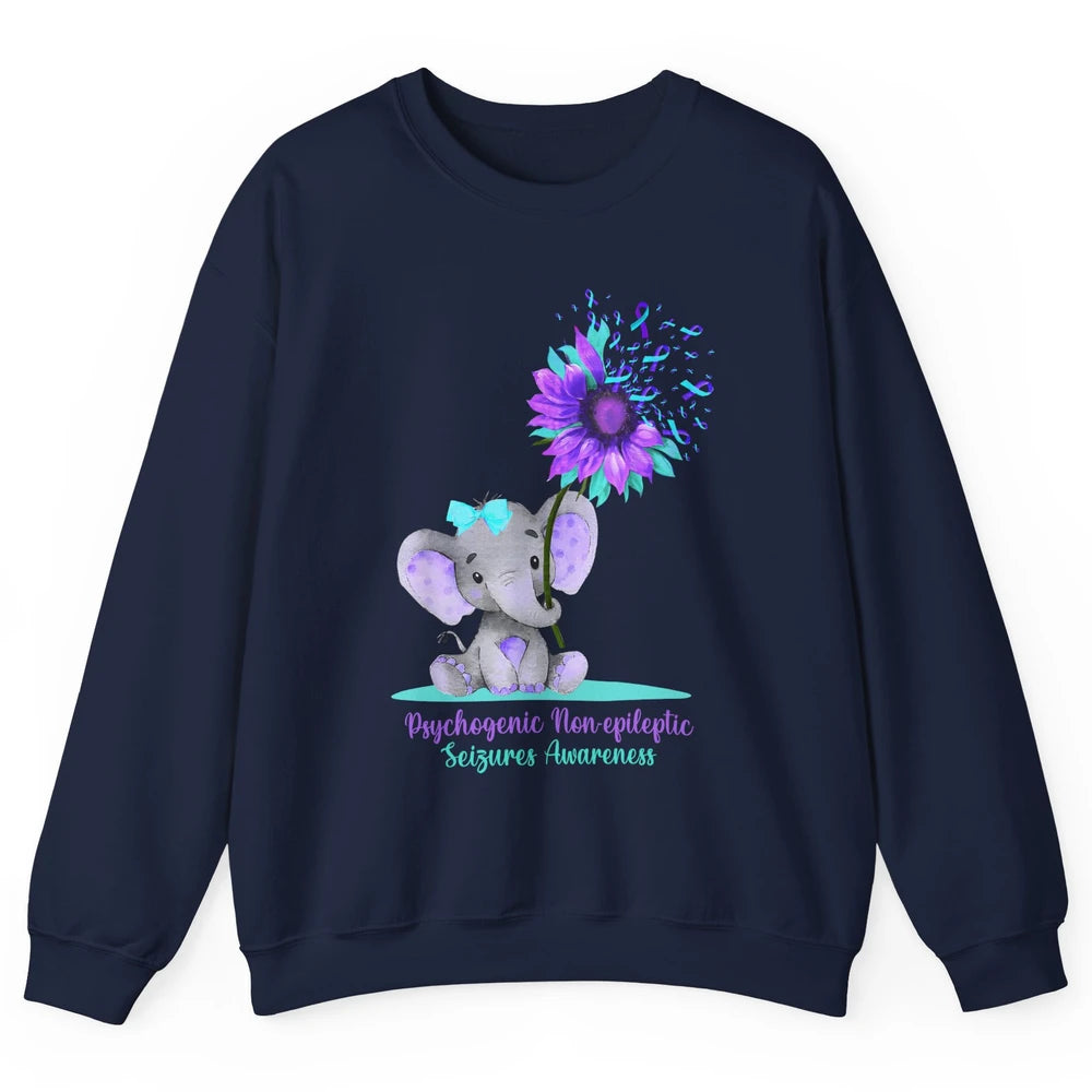 PNES Awareness Purple Teal Ribbon Sunflower Baby Elephant Unisex Crewneck Sweatshirt