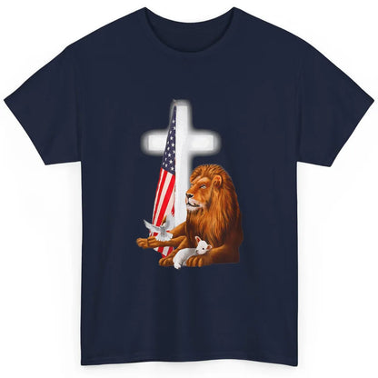 Patriotic Christian Lamb Bible Verse Lion Cross Religious Classic Unisex T-Shirt