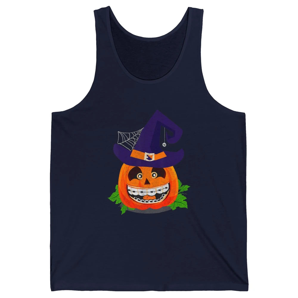 Pumpkin Witch Teeth Braces Dental Dentist Halloween Spooky Unisex Jersey Tank