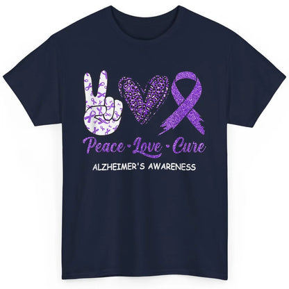 Peace Love Cure Purple Ribbon Alzheimer Disease Awareness Classic Unisex T-Shirt