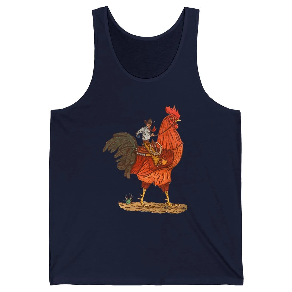 Retro Cowboy Riding Rooster Funny Western Country Cowboy Unisex Jersey Tank
