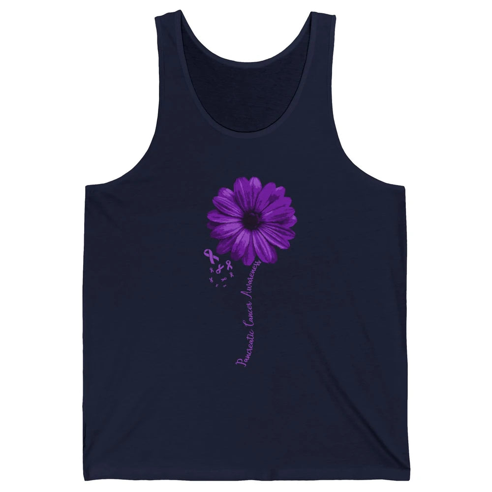 Pancreatic Cancer Awareness Purple Ribbon Daisy Flower Unisex Jersey Tank