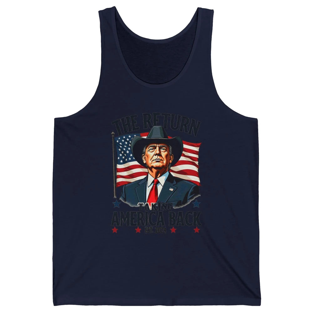 Patriotic President Donald Trump Cowboy Taking America Back Republican Political Rodeo USA Unisex Jersey Tank