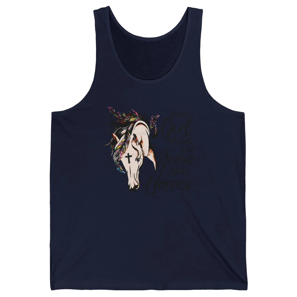 Christian This Girl Runs On Jesus And Horses Western Cowgirl Unisex Jersey Tank