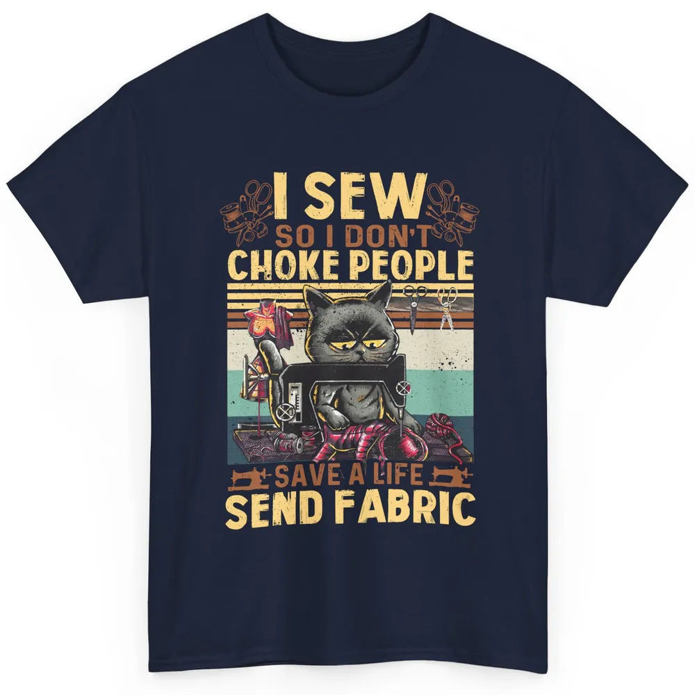 Retro Black Cat I Sew So I Dont Choke People Sewing Quilting Classic Unisex T-Shirt