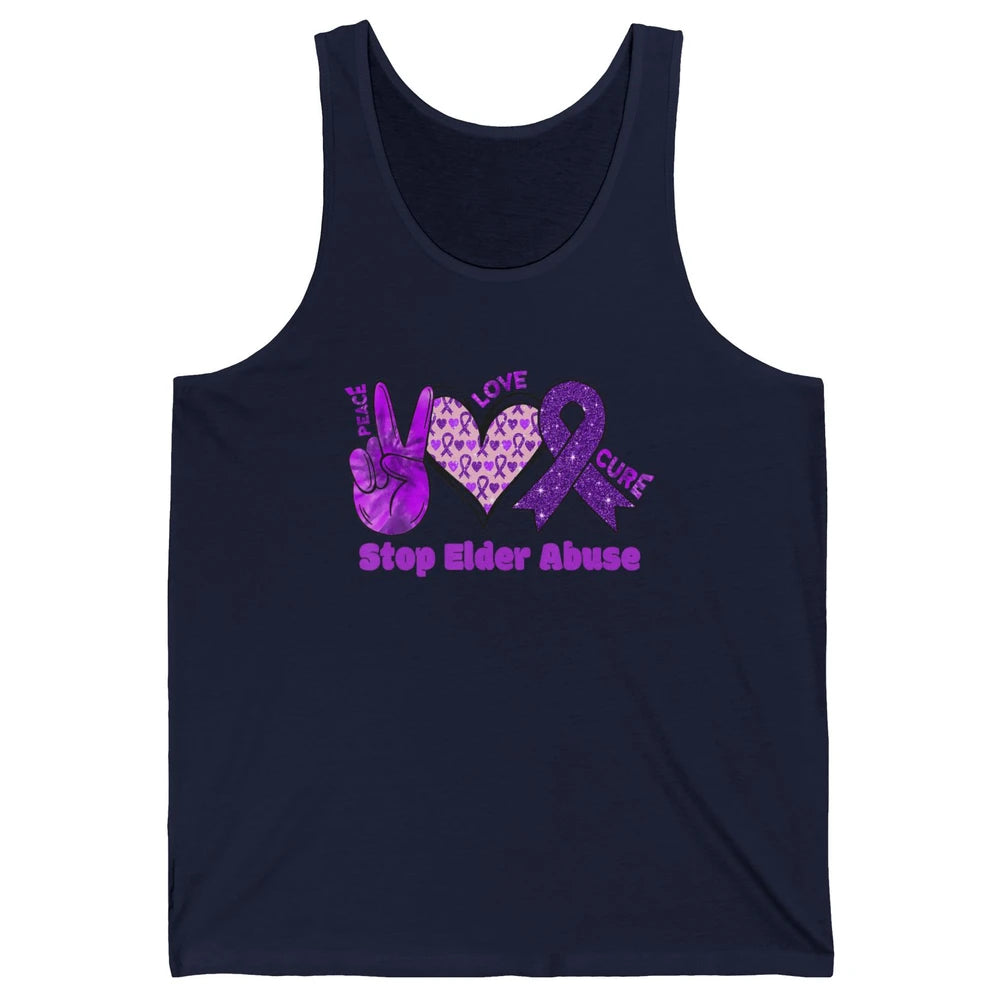 Peace Love Hope Heart Purple Ribbon Elder Abuse Awareness Unisex Jersey Tank