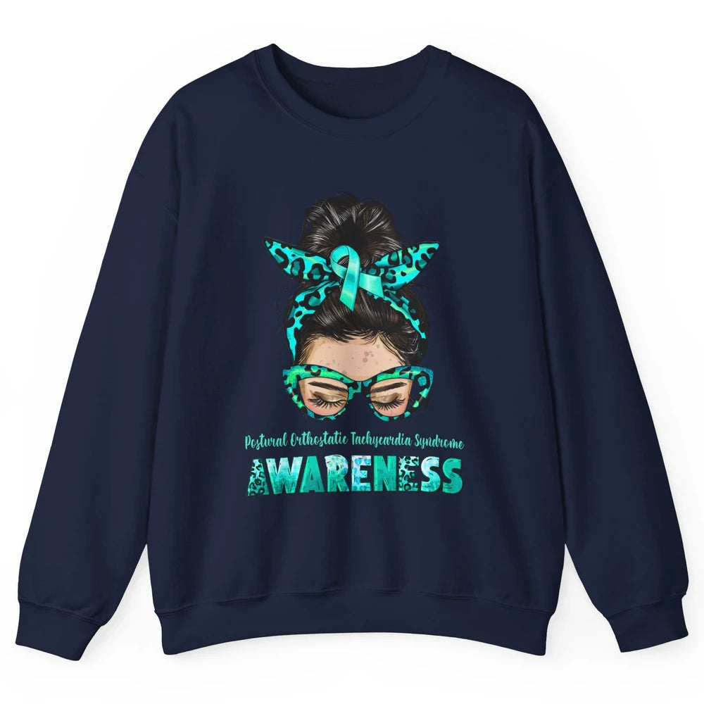 Postural Orthostatic Tachycardia Syndrome Ribbon Messy Bun Unisex Crewneck Sweatshirt