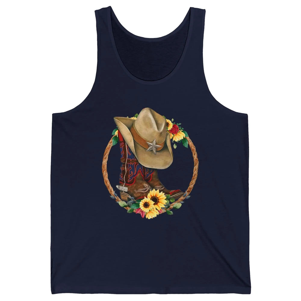 Retro Cowboy Boots Sunflower Let's Go Girls Western Cowgirls Unisex Jersey Tank