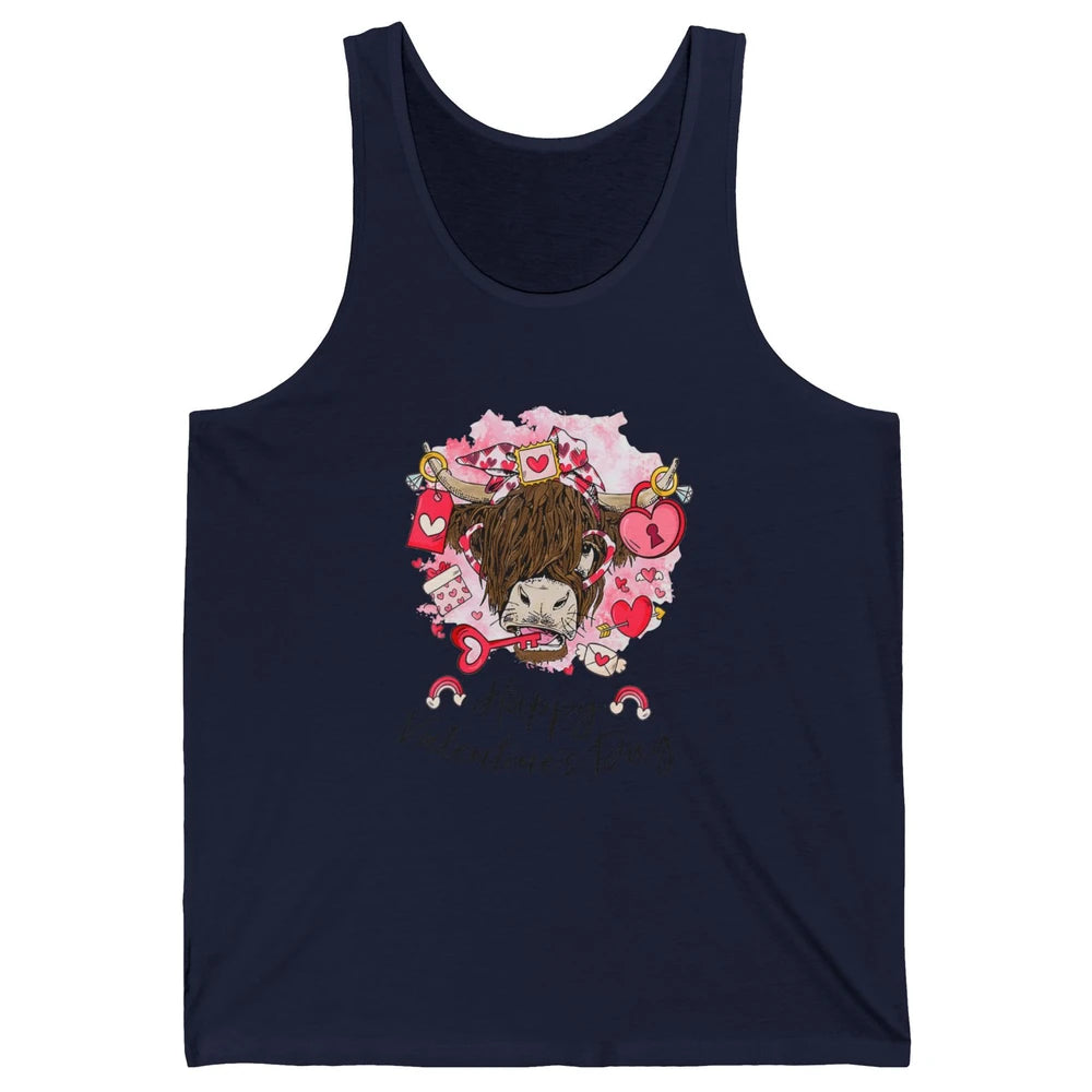 Cute Highland Cow Heart Western Happy Valentine Day Love Unisex Jersey Tank