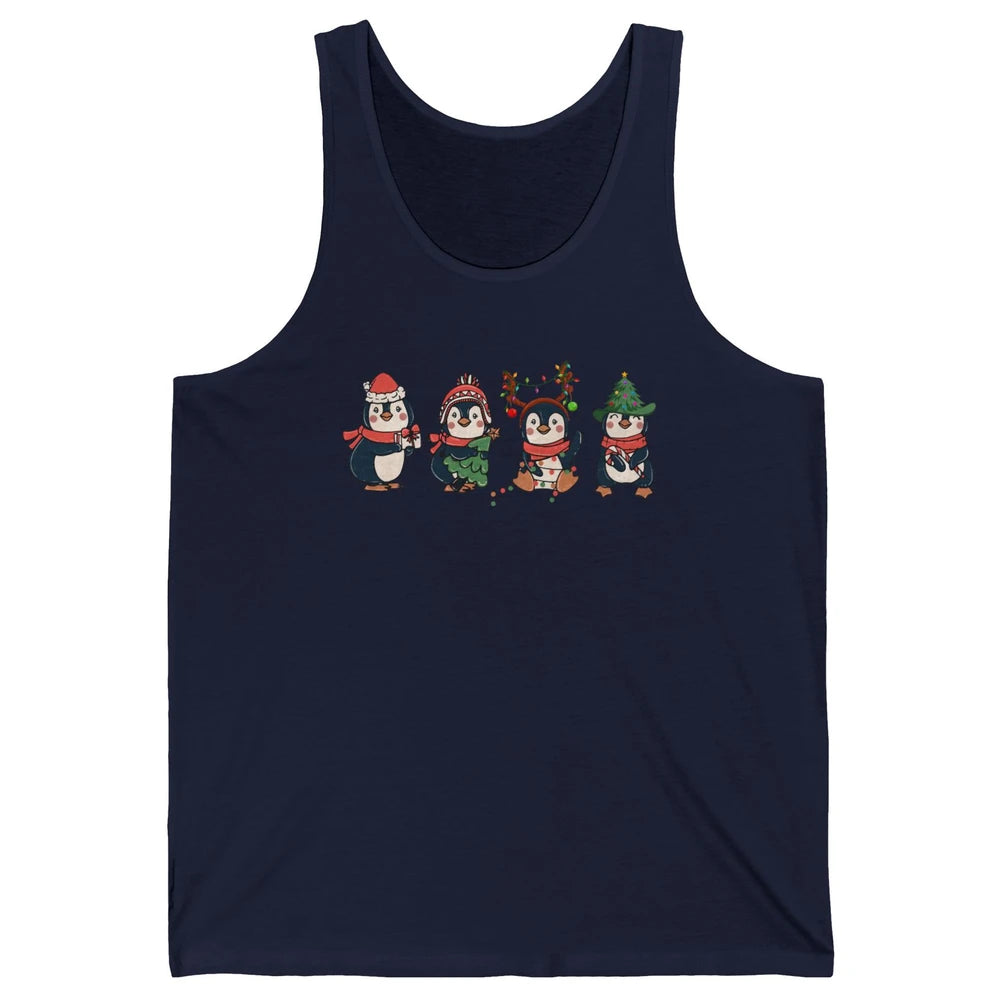 Penguin Merry Christmas Cute Penguin Xmas Lights Winter Unisex Jersey Tank