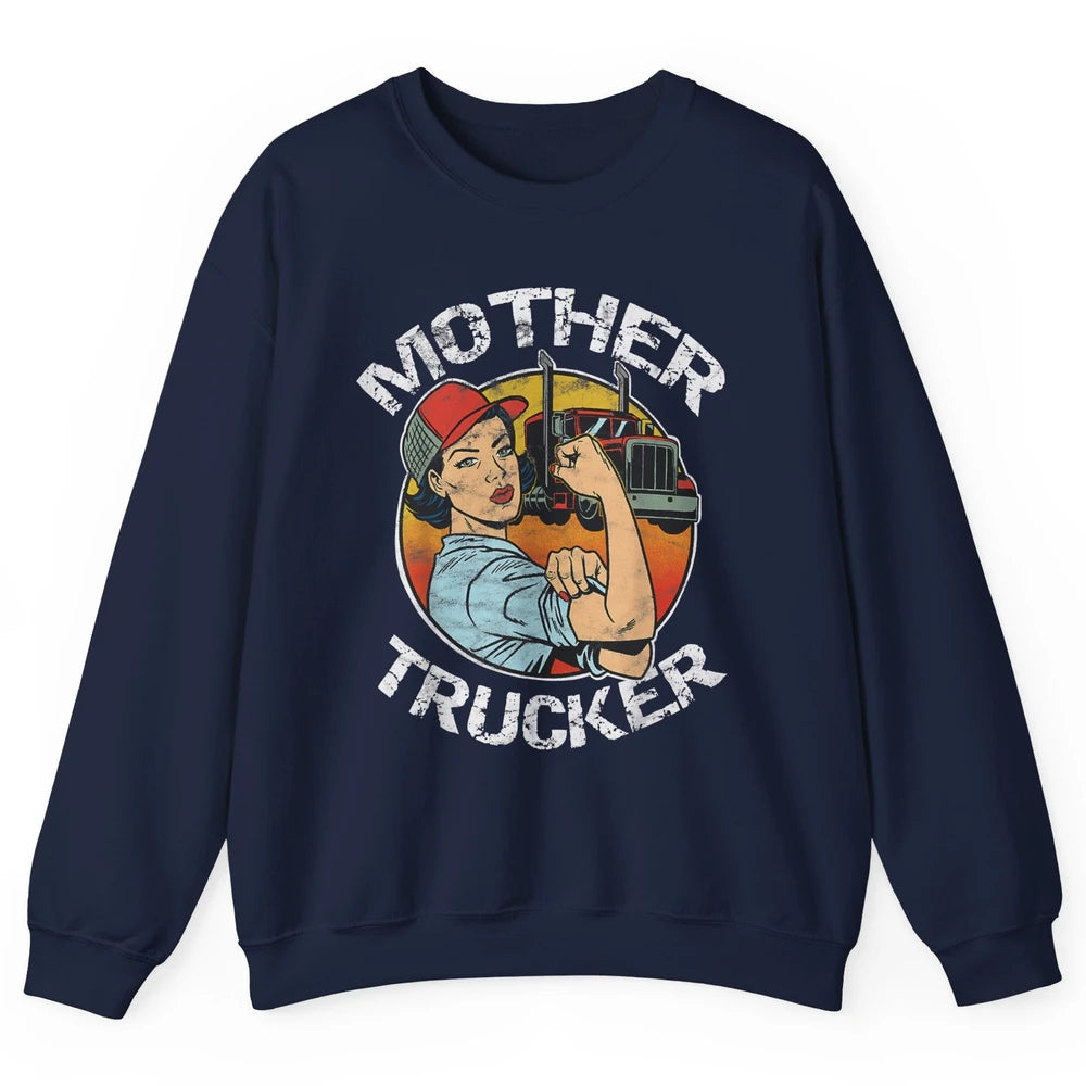 Retro Mother Trucker Truck Driver Mom Life Mothers Day Women Unisex Crewneck Sweatshirt