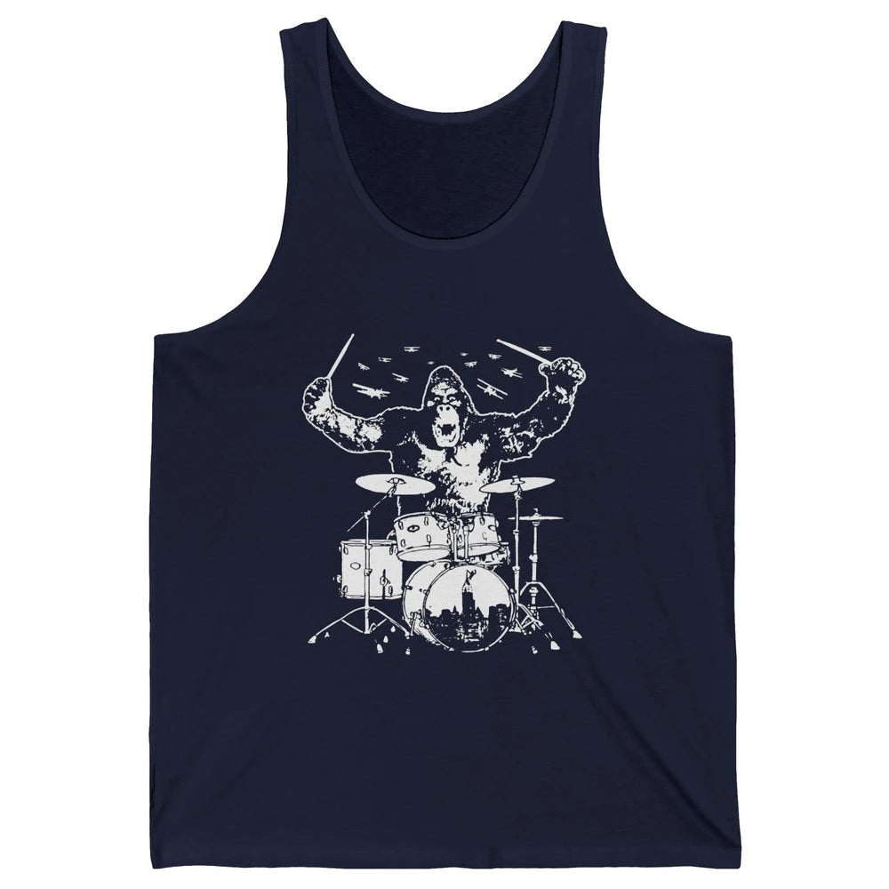 Retro Gorilla Drumming Drummers Gift Percussionists Unisex Jersey Tank