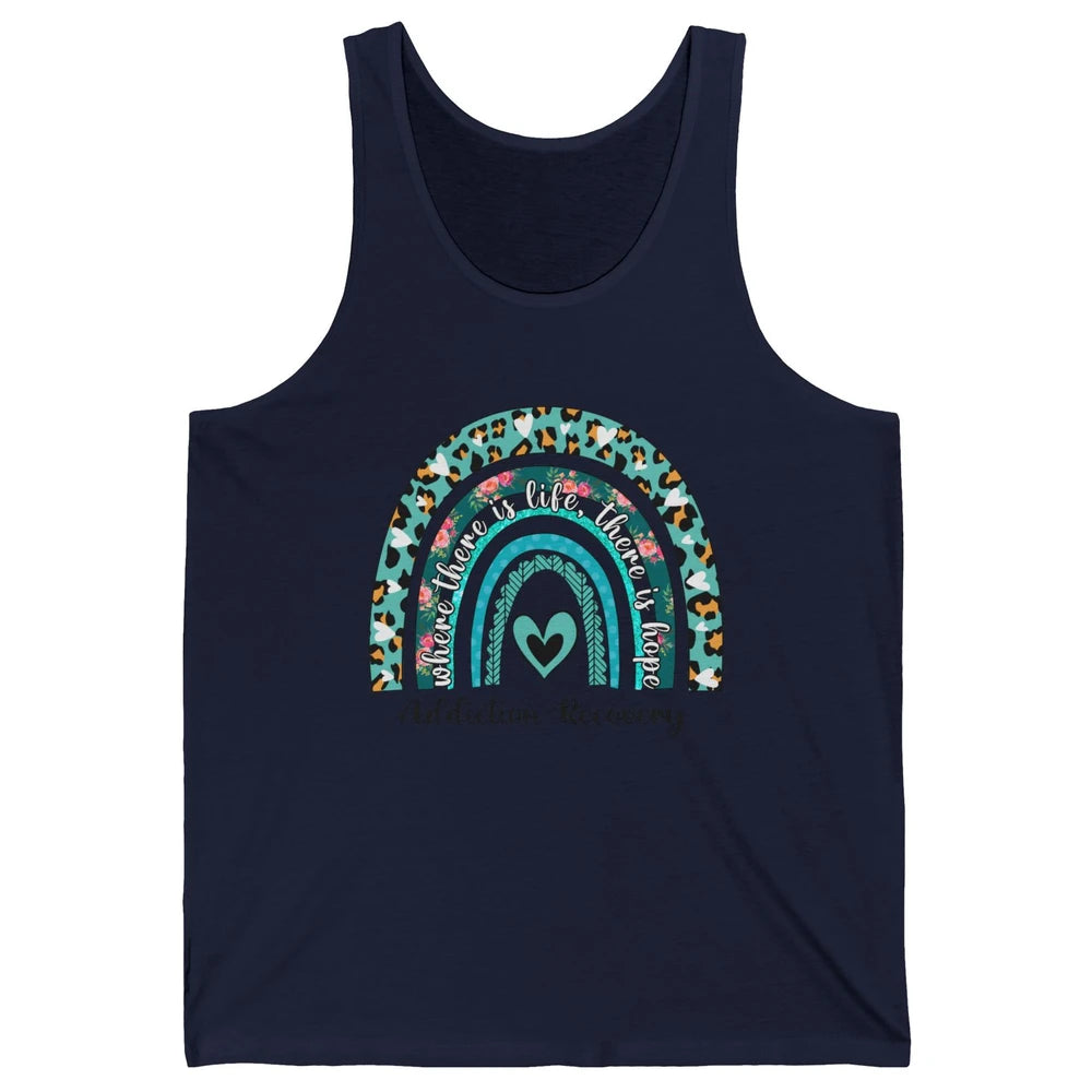 Addiction Recovery Awareness Rainbow Ribbon Blue Leopard Unisex Jersey Tank