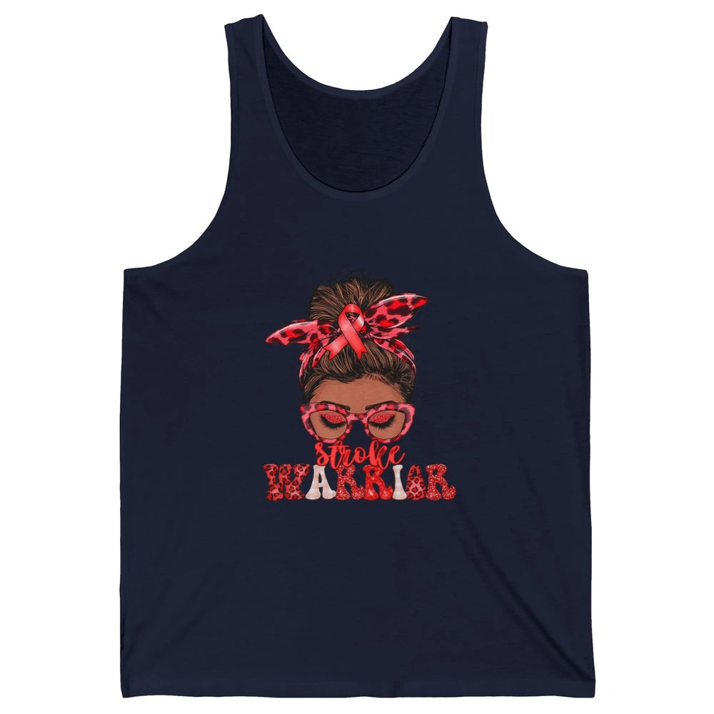 Afro Messy Hair Bun Black Women Warrior Red Stroke Awareness Unisex Jersey Tank