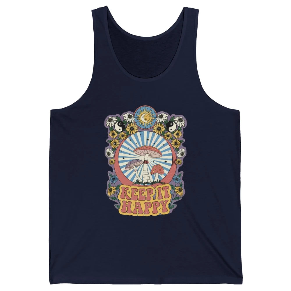 Retro Groovy Keep It Happy Mushroom Daisy Sun Positive Mind Unisex Jersey Tank