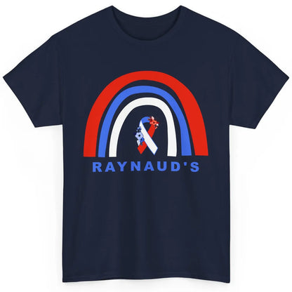 Raynaud's Syndrome Awareness Floral Red Blue Ribbon Rainbow Classic Unisex T-Shirt