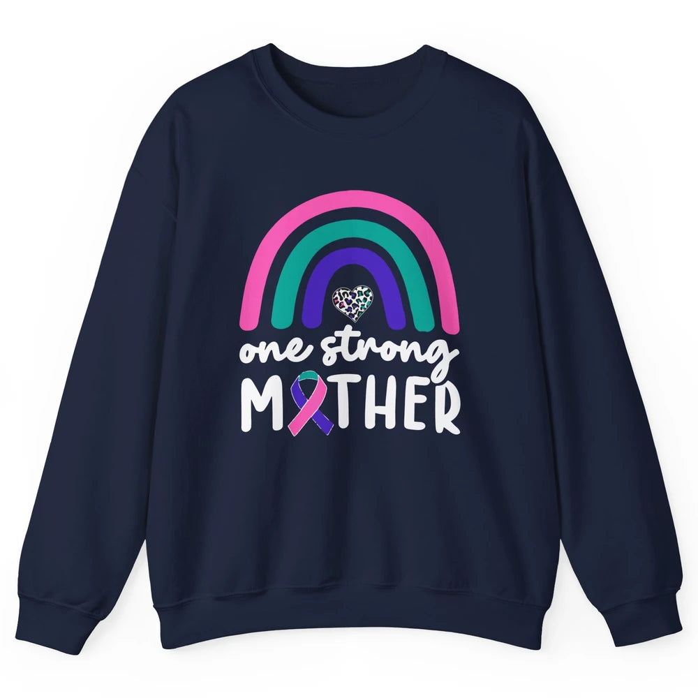 One Strong Mother Teal Rainbow Warrior Thyroid Cancer Month Unisex Crewneck Sweatshirt