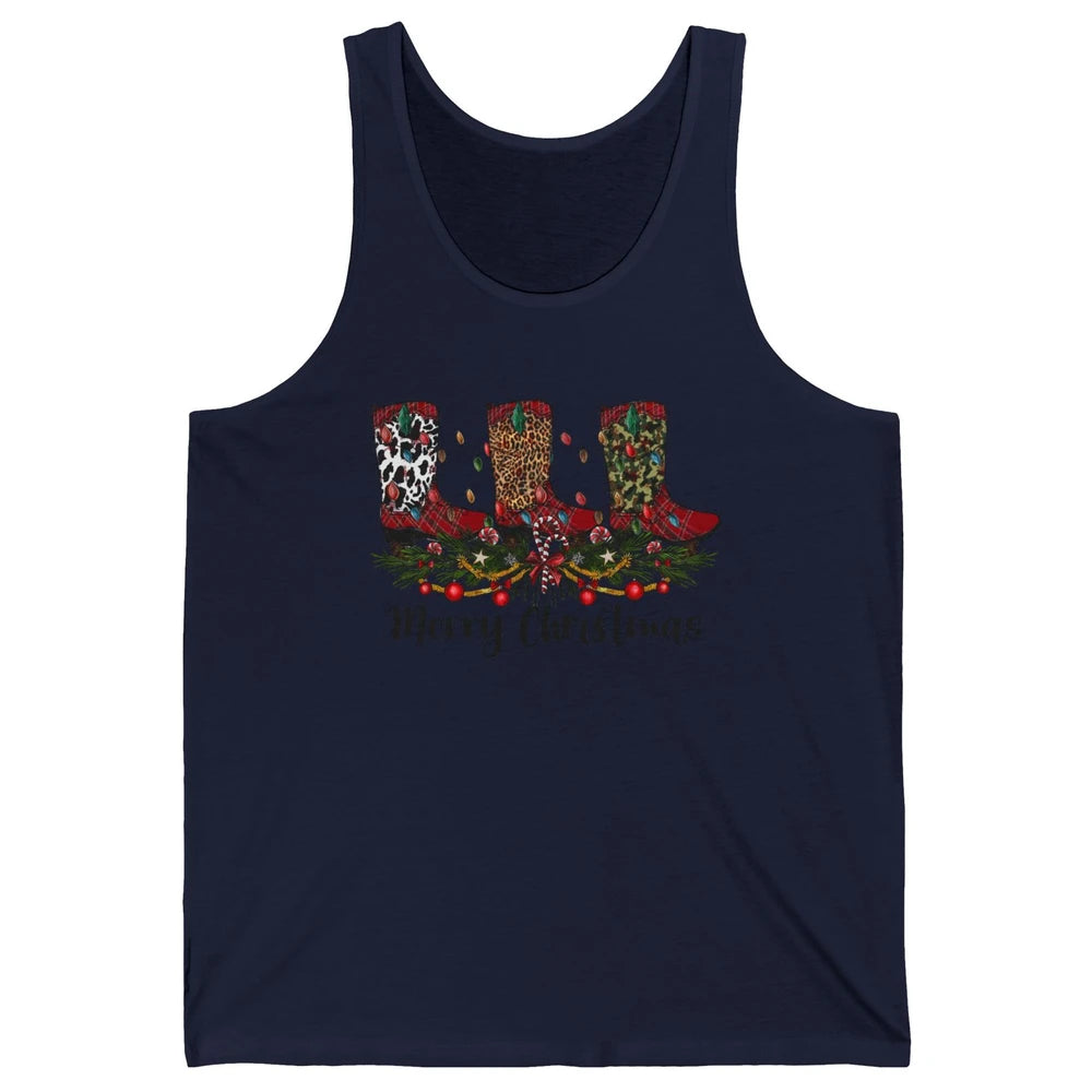 Christmas Cowboy Boots Santa Boots Leopard Western Christmas Unisex Jersey Tank