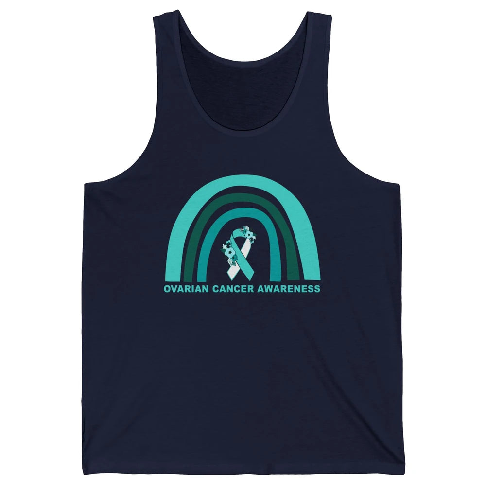 Ovarian Cancer Awareness Support Floral Turquoise Rainbow Unisex Jersey Tank