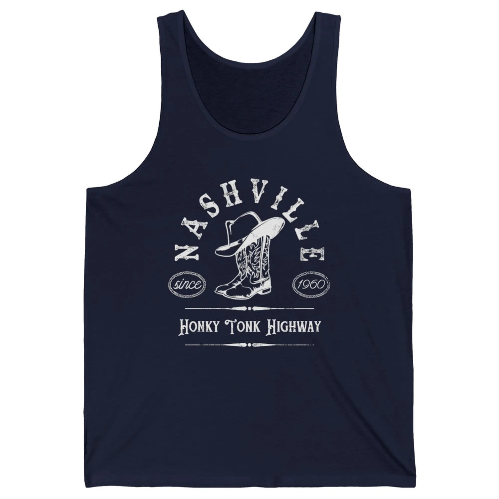 Retro Cowboy Boots Hat Nashville Honky Tonk Highway Western Unisex Jersey Tank
