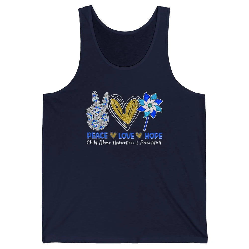 Peace Love Leopard Pinwheel Child Abuse Prevention Month Unisex Jersey Tank