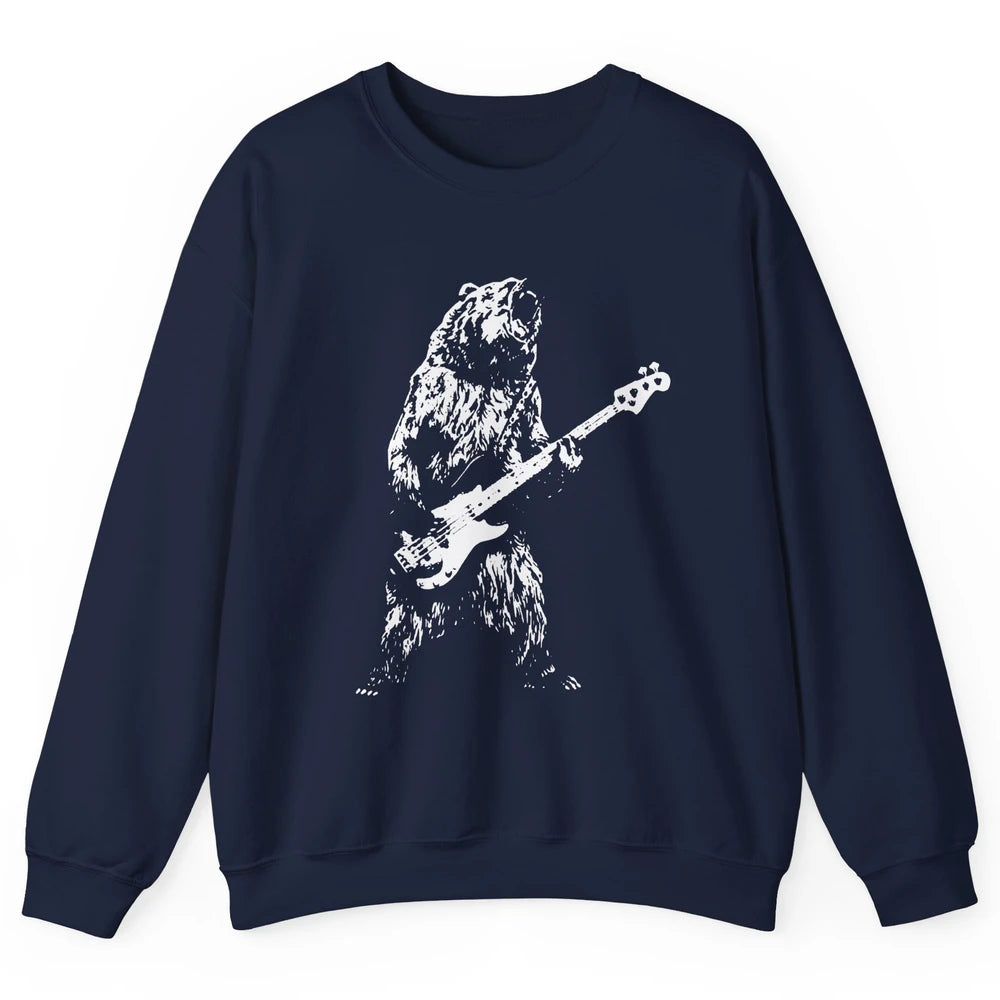 Retro Bear Playing Bass Guitar Bear Guitarist Music Lovers Unisex Crewneck Sweatshirt